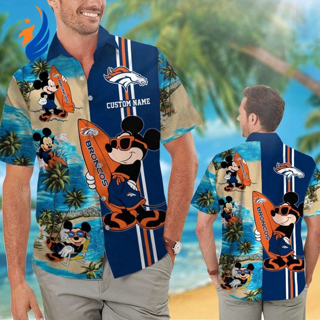 Denver Broncos Mickey Personalized Hawaiian Shirt Set – Short Sleeve Button Up for Men Women & Kids Denver Broncos Mickey Personalized Hawaiian Shirt Set – Short Sleeve Button Up for Men Women & Kids
