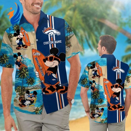 Denver Broncos Mickey Personalized Hawaiian Shirt Set – Short Sleeve Button Up for Men Women & Kids