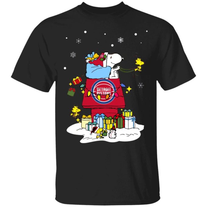 Detroit Pistons Santa Snoopy Christmas Shirt – Spread Holiday Cheer with this Festive NBA Apparel
