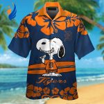 Detroit Tigers Snoopy Hawaiian Shirt Set – Short Sleeve Button Up Aloha Style for Men Women & Kids