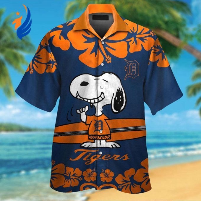 Detroit Tigers Snoopy Hawaiian Shirt Set – Short Sleeve Button Up Aloha Style for Men Women & Kids
