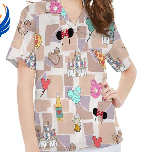 Disney Castle Mickey Balloon Hawaiian Shirt Abstract Minimalist Design Disneyland Summer Trip Walt Disney World
