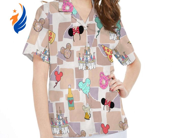 Disney Castle Mickey Balloon Hawaiian Shirt Abstract Minimalist Design Disneyland Summer Trip Walt Disney World