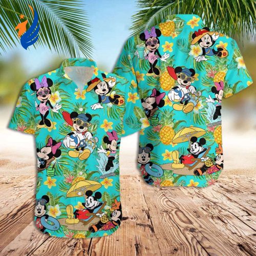 Authentic Disney Hawaiian Shirt: Mickey & Minnie Pineapple Design – Vibrant Fun & Stylish!