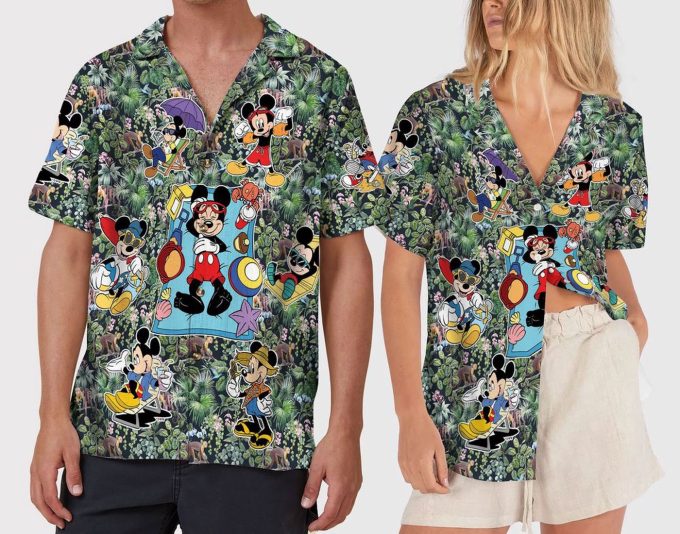 Disney Mickey Aloha Button Up Shirt – Tropical Hawaiian Print for Fun and Style!