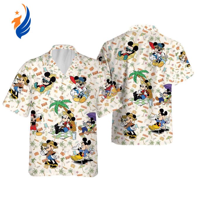 Disney Mickey Beach Button Up Shirt – Tropical Hawaiian Style Fun and Vibrant Design for Men and Women