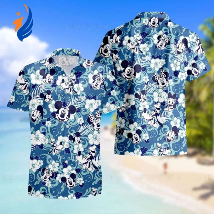 Disney Mickey Mouse Button & Floral Hawaiian Shirt: Perfect for Hawaii Beach & Summer Vacation Disney Mickey Mouse Button & Floral Hawaiian Shirt: Perfect for Hawaii Beach & Summer Vacation
