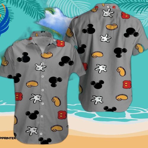 Stylish Disney Mickey Mouse Floral Aloha Hawaiian Shirt – Grey Style 012