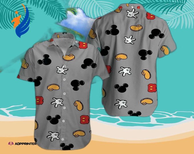 Stylish Disney Mickey Mouse Floral Aloha Hawaiian Shirt – Grey Style 012
