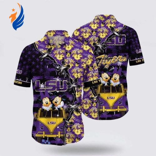 Show Your LSU Tigers Spirit with Disney s Mickey Mouse Hawaiian Shirt! Perfect for Fans NCAA Licensed