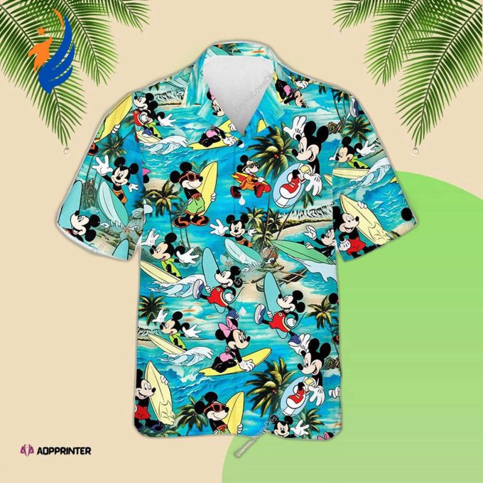 Summer Aloha Hawaiian Shirt: Disney Mickey Mouse Walking on Beach for Men & Women