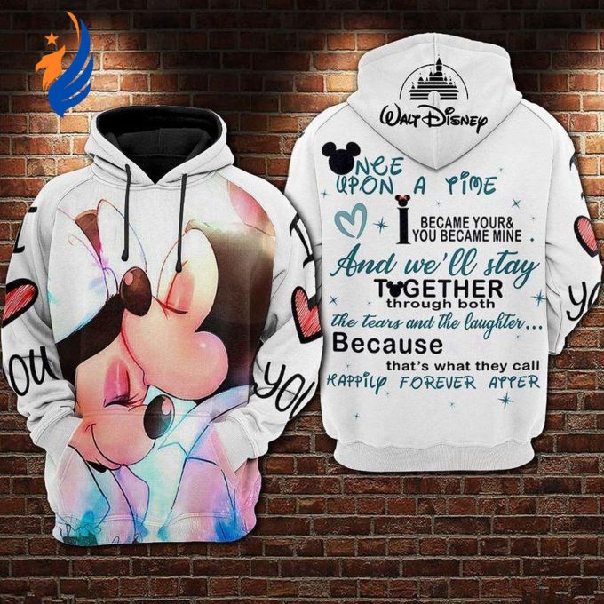 Disney Minnie and Mickey Mouse Love AOP Hoodie – Once Upon a Time You Became Mine! Perfect for Disney Fans!