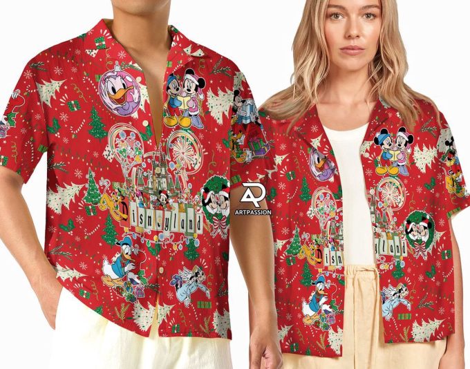 Get Festive with Disneyland Christmas Hawaiian Shirt – Mickey & Friends Holiday Attire