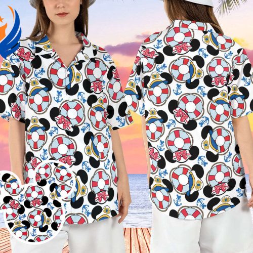 Disneyland Cruise Hawaiian Shirt: Mickey Minnie Life Buoy Nautical Button Up Beach Aloha Cruise Trip Shirt