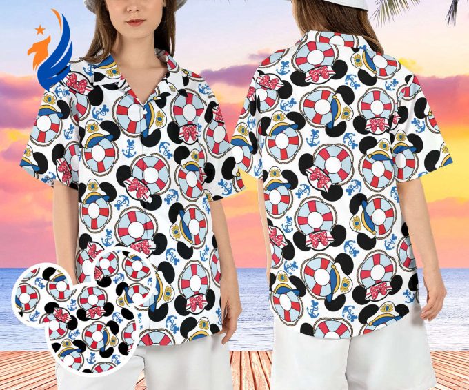 Disneyland Cruise Hawaiian Shirt: Mickey Minnie Life Buoy Nautical Button Up Beach Aloha Cruise Trip Shirt