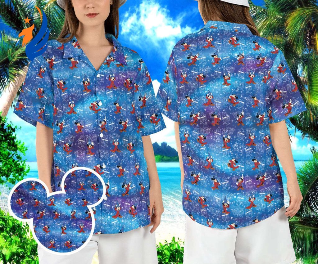 Disneyland Fantasia Hawaiian Shirt: Sorcerer Mickey Beach Aloha Magic Button Summer Shirt Disneyland Fantasia Hawaiian Shirt: Sorcerer Mickey Beach Aloha Magic Button Summer Shirt