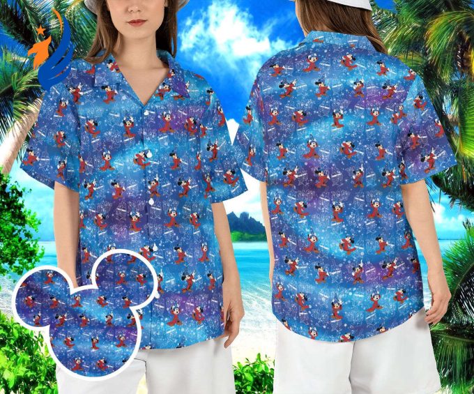 Disneyland Fantasia Hawaiian Shirt: Sorcerer Mickey Beach Aloha Magic Button Summer Shirt