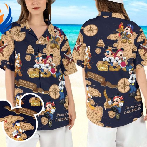Disneyland Pirates of the Caribbean Hawaiian Shirt – Mickey & Friends Pirate Hawaii Shirt Treasure Map Aloha Shirt: A Pirate Life for Me!