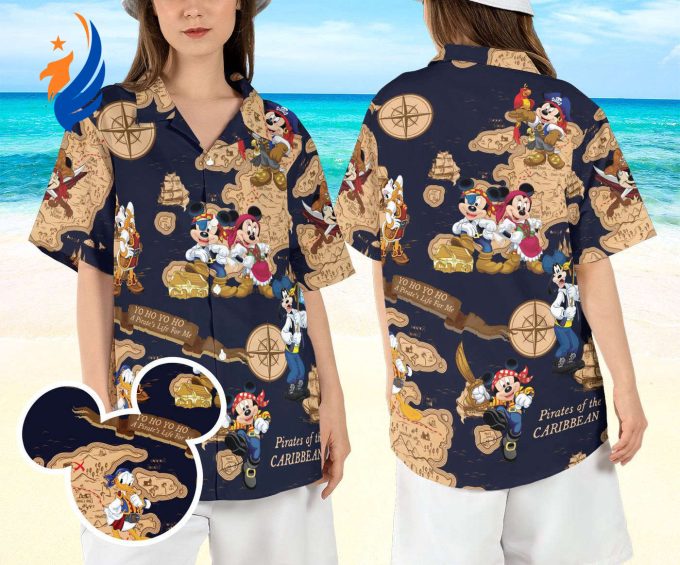 Disneyland Pirates of the Caribbean Hawaiian Shirt – Mickey & Friends Pirate Hawaii Shirt Treasure Map Aloha Shirt: A Pirate Life for Me!