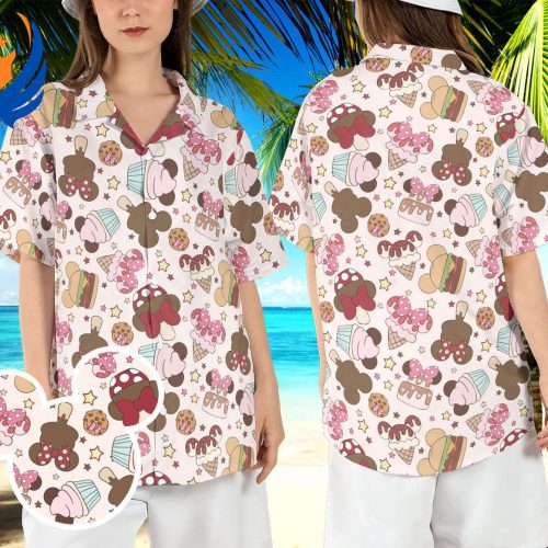Disneyland Snacks Hawaiian Shirt: Epcot Food & Drinks Mickey & Minnie Aloha Shirt WDW Summer Vacay Button Shirt