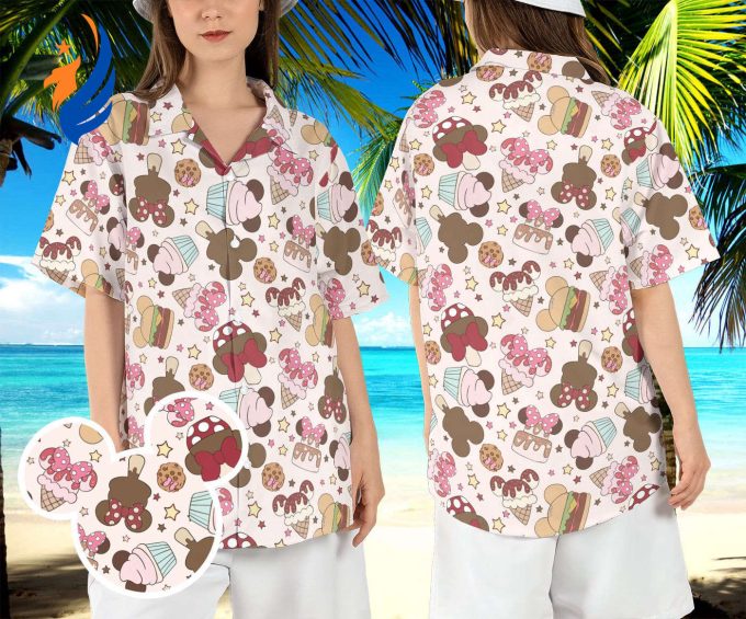 Disneyland Snacks Hawaiian Shirt: Epcot Food & Drinks Mickey & Minnie Aloha Shirt WDW Summer Vacay Button Shirt