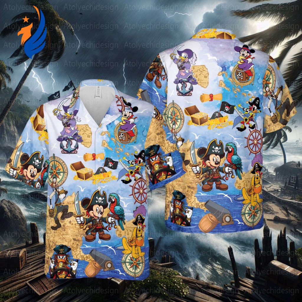 Disney Hawaiian Shirt: Mickey Pirate Treasure Map Button Down for Magical Kingdom Summer Party – Mickey and Friends Hawaiian Disney Hawaiian Shirt: Mickey Pirate Treasure Map Button Down for Magical Kingdom Summer Party – Mickey and Friends Hawaiian