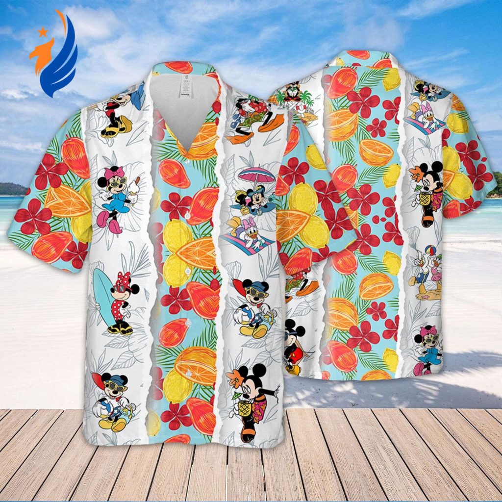 Stylish DN20 Disney Summer Hawaiian Shirt Mickey Minnie Torn Design Stylish DN20 Disney Summer Hawaiian Shirt Mickey Minnie Torn Design
