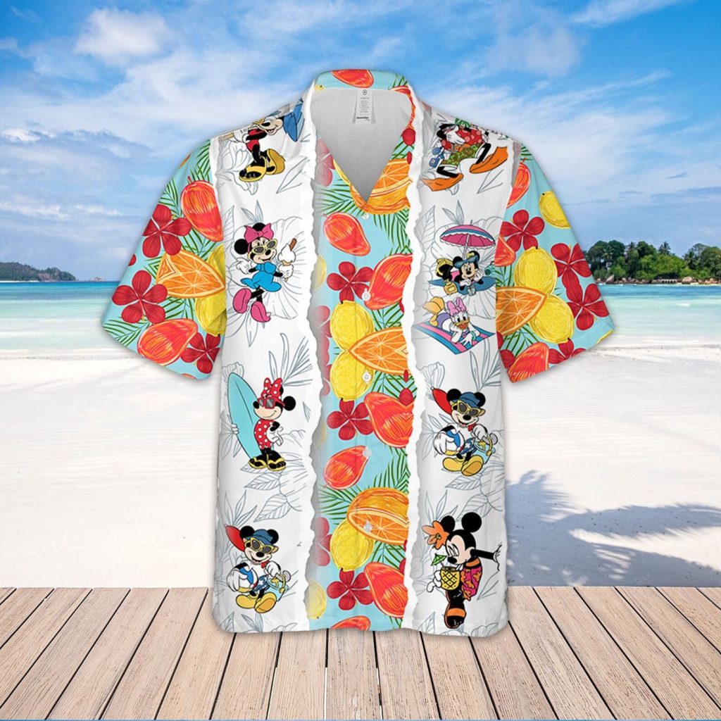 Stylish DN20 Disney Summer Hawaiian Shirt Mickey Minnie Torn Design Stylish DN20 Disney Summer Hawaiian Shirt Mickey Minnie Torn Design