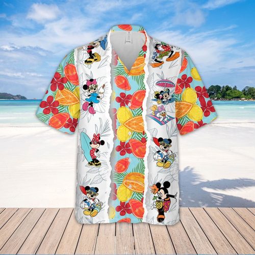 Stylish DN20 Disney Summer Hawaiian Shirt Mickey Minnie Torn Design