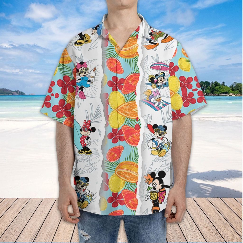 Stylish DN20 Disney Summer Hawaiian Shirt Mickey Minnie Torn Design Stylish DN20 Disney Summer Hawaiian Shirt Mickey Minnie Torn Design