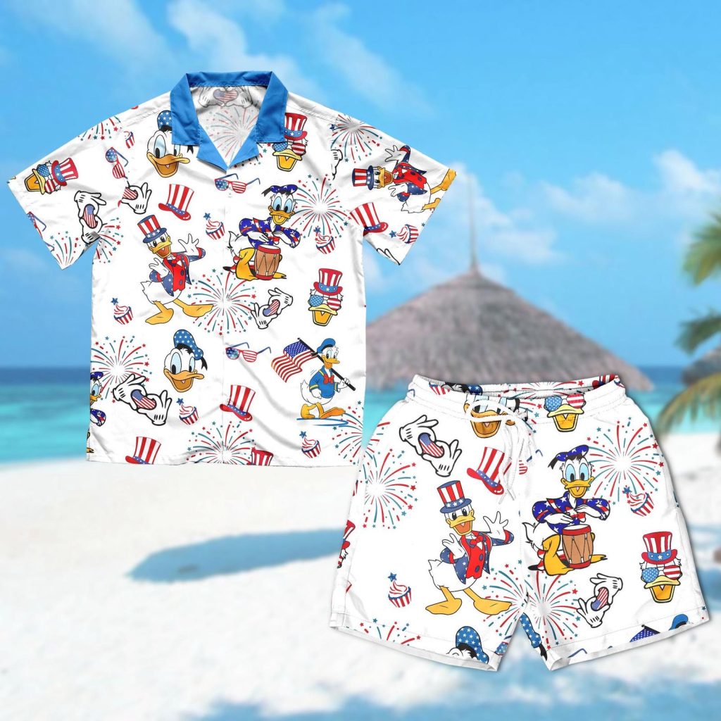 4th July Hawaiian Shirt: Donald Duck & Mickey Mouse Squad Family Matching Button Up for Independence Day 4th July Hawaiian Shirt: Donald Duck & Mickey Mouse Squad Family Matching Button Up for Independence Day