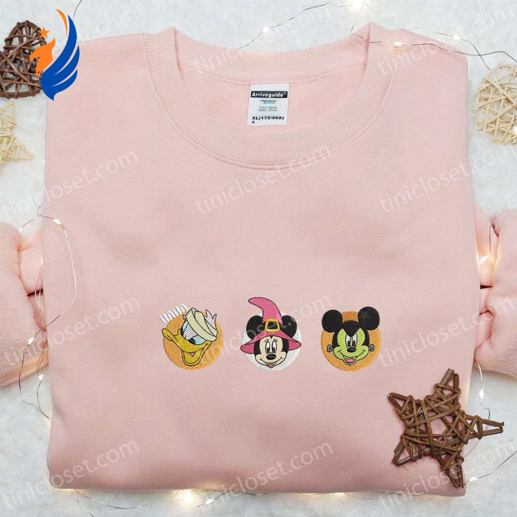 Spooky Fun: Donald Minnie Mickey Halloween Embroidered Shirt ? Perfect for Disney Fans! Spooky Fun: Donald Minnie Mickey Halloween Embroidered Shirt ? Perfect for Disney Fans!