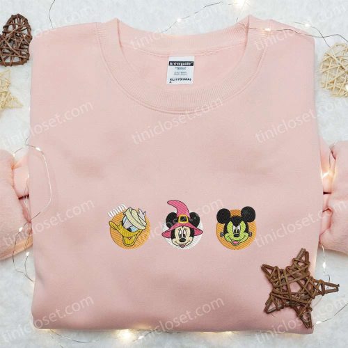 Spooky Fun: Donald Minnie Mickey Halloween Embroidered Shirt – Perfect for Disney Fans!