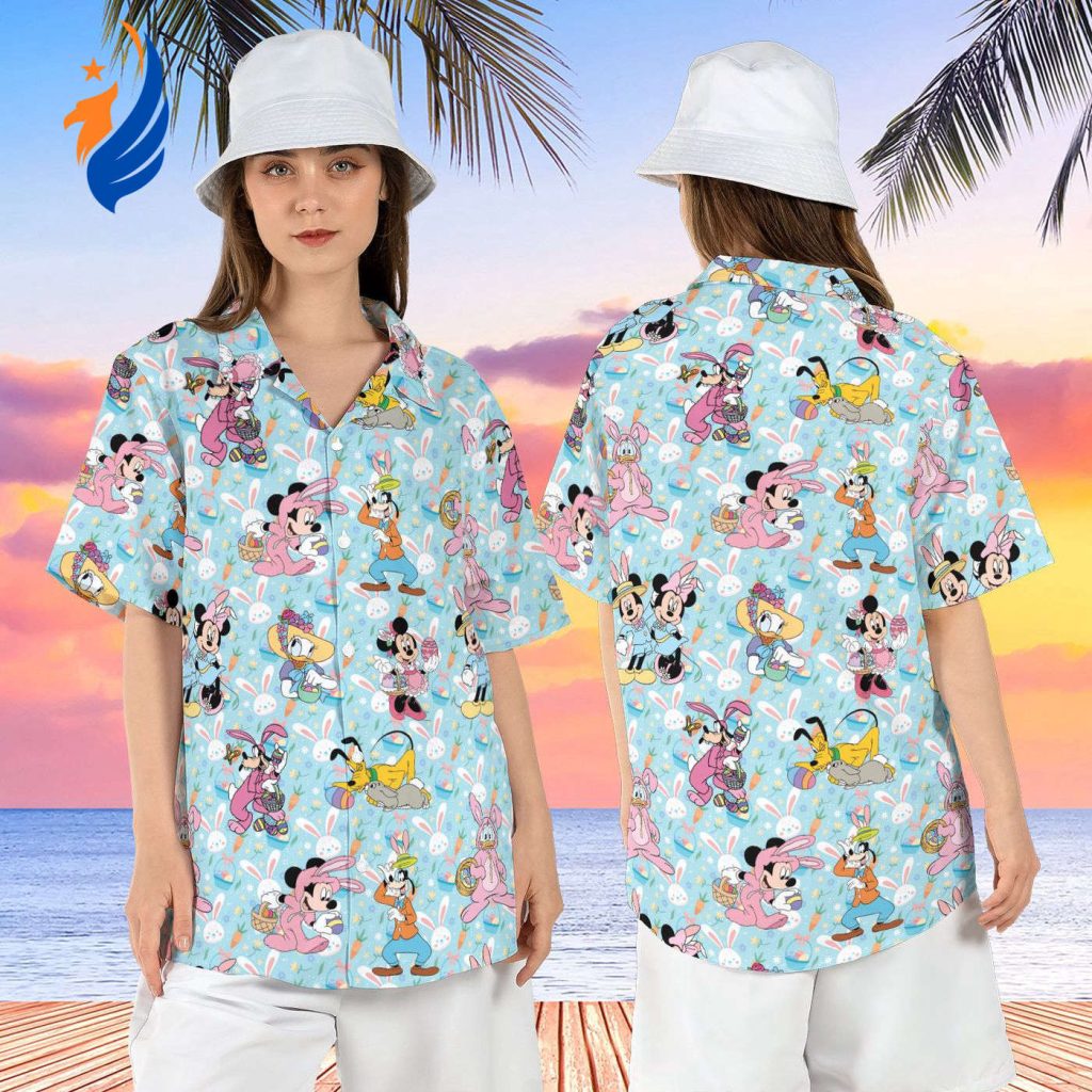 Easter Mickey and Friends Hawaiian Shirt: Disneyland Bunnies Aloha Spring WDW Day Button Up Easter Mickey and Friends Hawaiian Shirt: Disneyland Bunnies Aloha Spring WDW Day Button Up