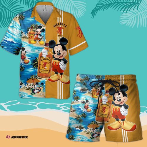 Stylish Fireball Cinnamon Whisky Mickey Mouse Hawaiian Shirt – 3D Aloha Summer Beach Print