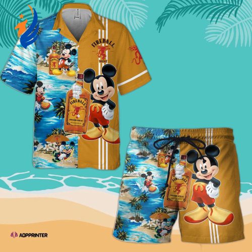 Stylish Fireball Cinnamon Whisky Mickey Mouse Hawaiian Shirt – 3D Aloha Summer Beach Print