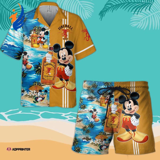 Stylish Fireball Cinnamon Whisky Mickey Mouse Hawaiian Shirt – 3D Aloha Summer Beach Print