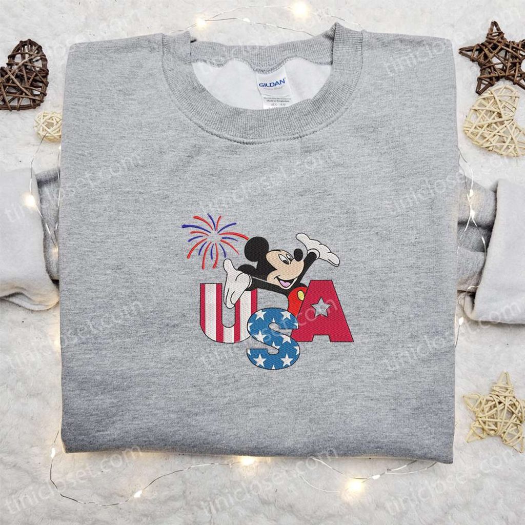 Firework USA Mickey Mouse Shirt: Disney Embroidered Patriotic Shirts Firework USA Mickey Mouse Shirt: Disney Embroidered Patriotic Shirts