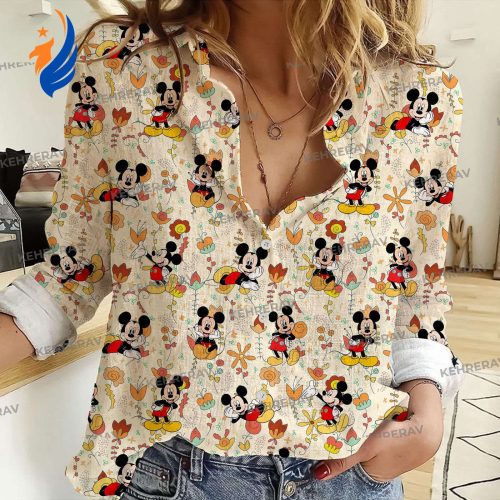 Floral Mickey 3D All Printed Women Casual Shirt Fashion Blouses S-5XL Mickey Linen & Casual Long Sleeve Button Down Shirt