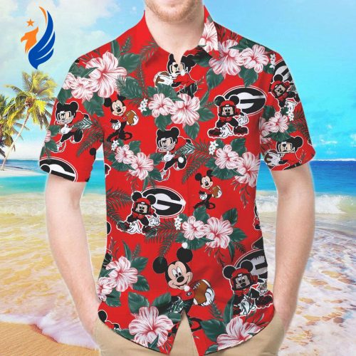 Georgia Bulldogs & Mickey Mouse Hawaiian Shirt: Show Your Team Spirit with this Fun and Unique Collaboration!
