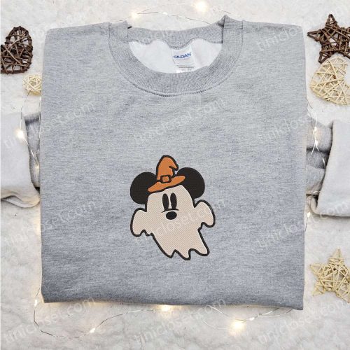 Spooky Ghost Mickey Mouse Embroidered Sweatshirt – Best Disney Characters Hoodie for Halloween Gift Ideas