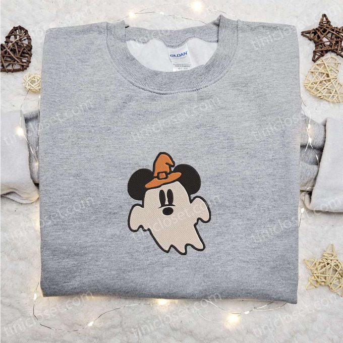 Spooky Ghost Mickey Mouse Embroidered Sweatshirt – Best Disney Characters Hoodie for Halloween Gift Ideas