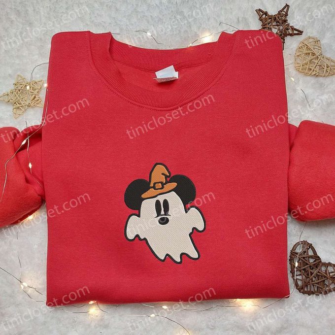 Spooky Ghost Mickey Mouse Embroidered Sweatshirt – Best Disney Characters Hoodie for Halloween Gift Ideas
