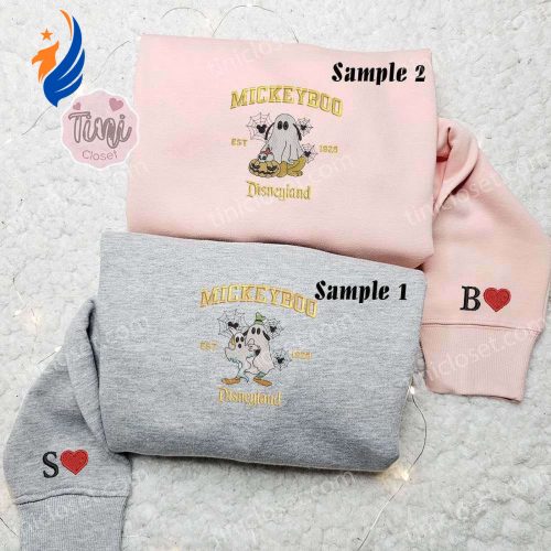 Spooktacular Goofy and Pluto Mickeyboo Ghost Halloween Embroidered Couples Shirts