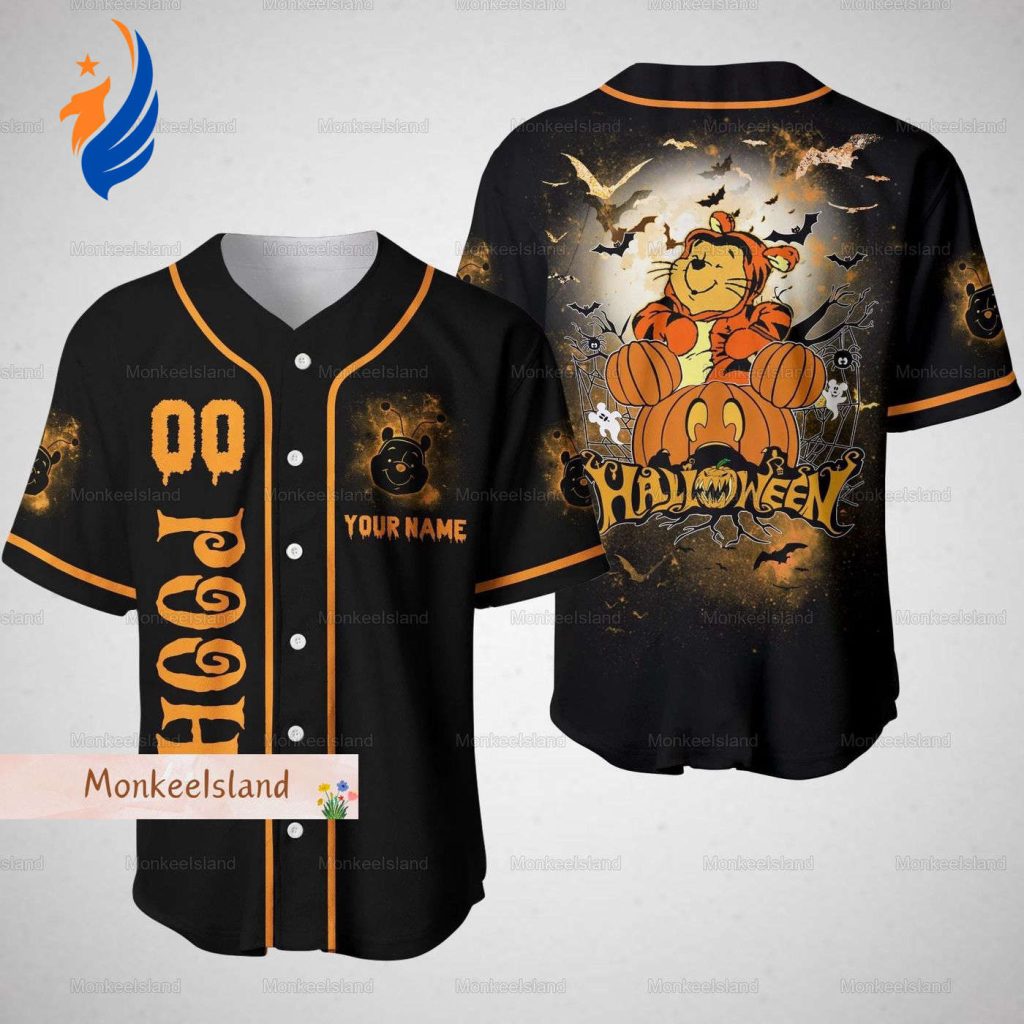 Halloween Disney Pooh Baseball Jersey Custom Bear Shirt Disneyland Spooky Season Gift Halloween Disney Pooh Baseball Jersey Custom Bear Shirt Disneyland Spooky Season Gift
