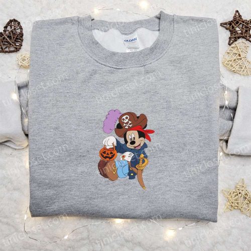 Spooky Halloween Pirate Mickey Shirt with Pumpkin Lantern – Disney Embroidered Adorable & Fun