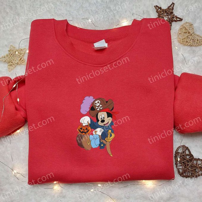 Spooky Halloween Pirate Mickey Shirt with Pumpkin Lantern – Disney Embroidered Adorable & Fun