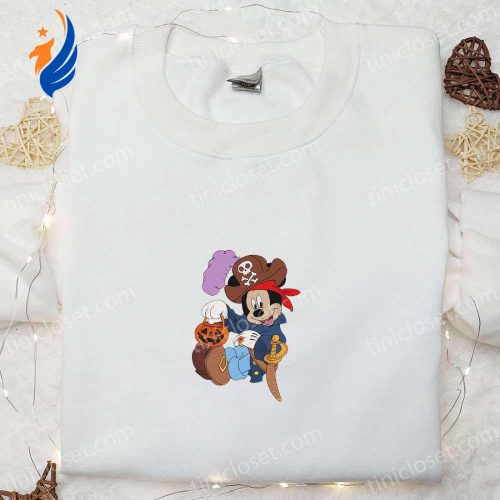 Spooky Halloween Pirate Mickey Shirt with Pumpkin Lantern – Disney Embroidered Adorable & Fun