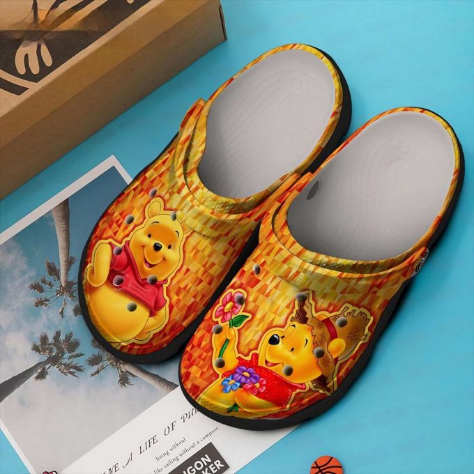 Happiness Winnie The Pooh Love Flower  Orange Pattern Clogs For Kids And Adutls