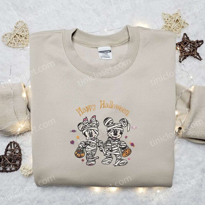 Halloween Mickey Minnie Mummy Embroidered Shirt: Spooky Disney Gift for the Whole Family